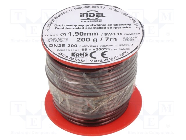 Coil wire; double coated enamelled; 1.9mm; 200g; -65÷200°C