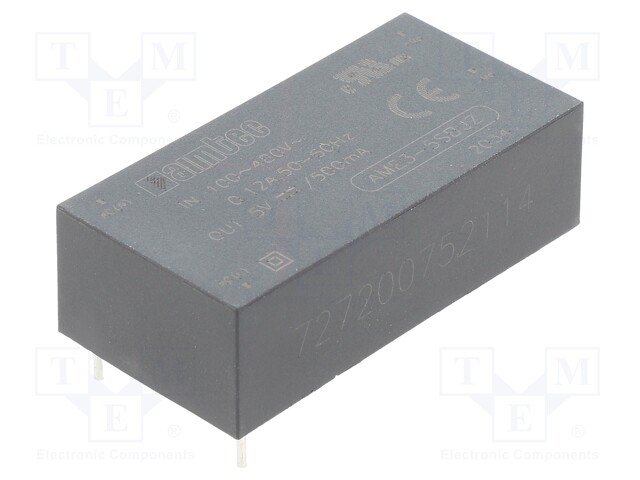 Converter: AC/DC; 3W; Uout: 5VDC; Iout: 500mA; 70%; Mounting: PCB