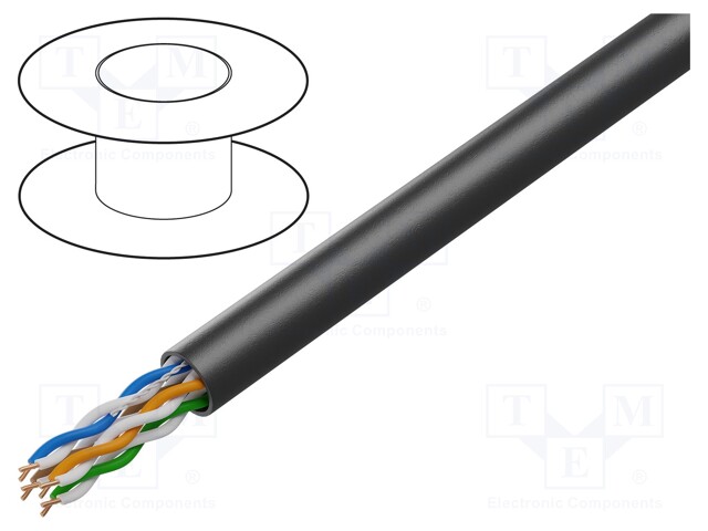 Wire; U/UTP; 4x2x24AWG; 5e; outdoor; solid; Cu; PE; black; 305m