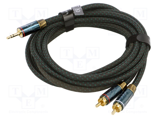 Cable; Jack 3.5mm plug,RCA plug x2; 3m; Plating: gold-plated