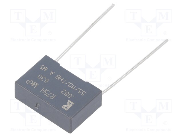 DC Film Capacitor, 0.082 µF, 630 V, Metallized PP, ± 5%, R75H Series, Radial Box