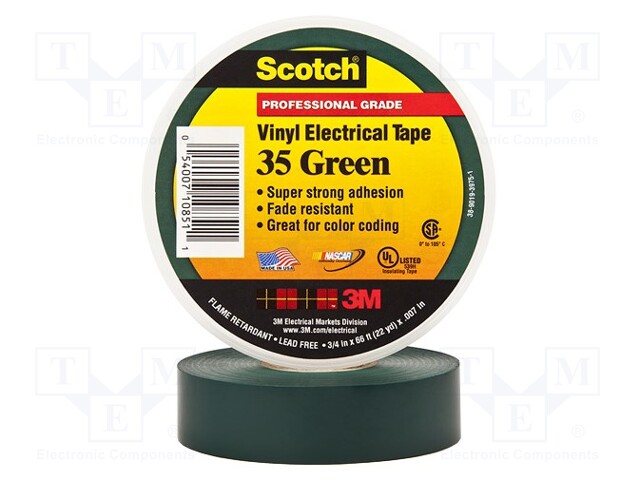 Tape: electrical insulating; W: 19mm; L: 20m; D: 0.178mm; green; 225%