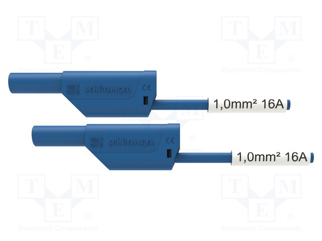 Test lead; 16A; banana plug 4mm,both sides; Urated: 1kV; Len: 0.5m