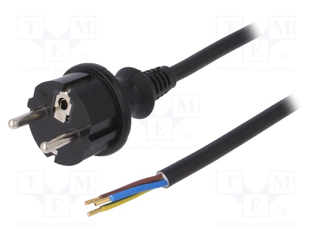 Cable; SCHUKO plug,CEE 7/7 (E/F) plug,wires; 5m; black; PVC; 16A