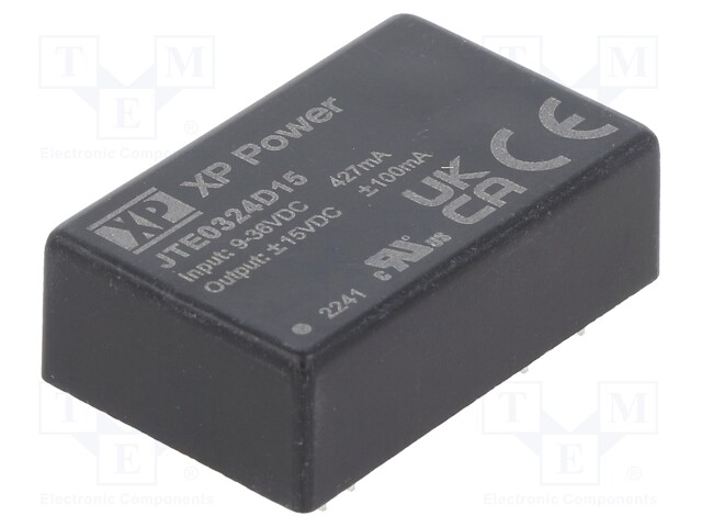 Isolated Board Mount DC/DC Converter, 1.5kV Isolation, ITE, 2 Output, 3 W, 15 V, 100 mA, -15 V