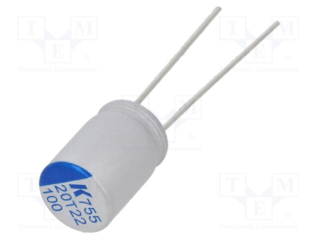 Polymer Aluminium Electrolytic Capacitor, 100 µF, 20 V, Radial Leaded, A755 Series, 0.02 ohm