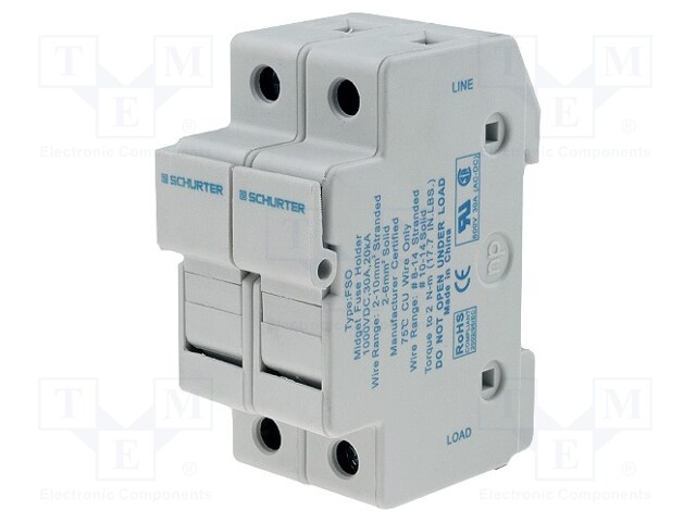 Fuse holder; cylindrical fuses; 10,3x38mm; Mounting: DIN; 30A
