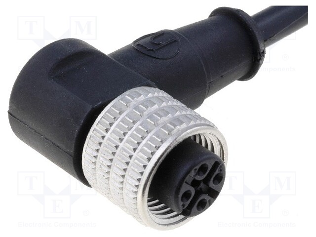 Connection lead; M12; PIN: 4; angled; 5m; plug; 250VAC; 4A; -25÷90°C