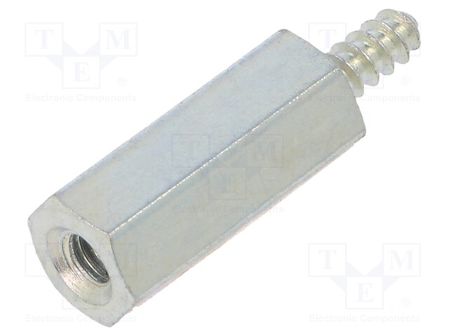 Screwed spacer sleeve; Int.thread: M2,5; 12mm; Ext.thread: ST2,2