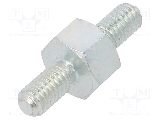 Screwed spacer sleeve; 5mm; Ext.thread: M4; hexagonal; steel; zinc