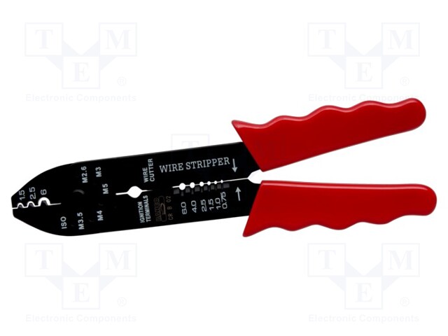 Tool: multifunction wire stripper and crimp tool; Wire: round