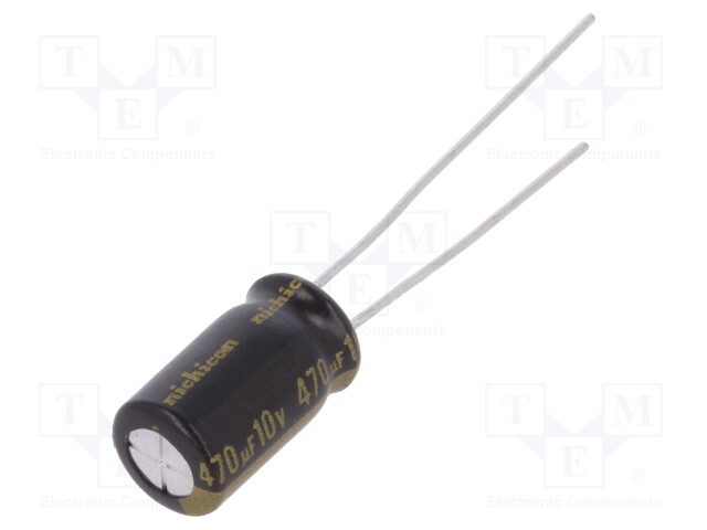 Capacitor: electrolytic; THT; 470uF; 10VDC; Ø6.3x11mm; Pitch: 2.5mm