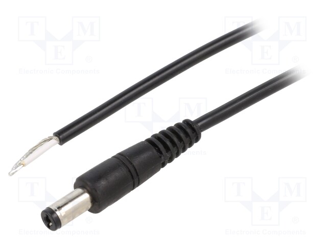 Cable; wires,DC 5,5/2,1 plug; angled; 0.5mm2; black; 0.5m