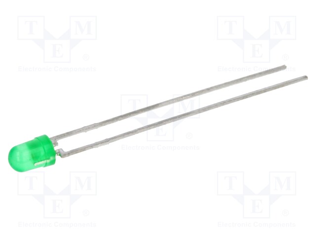 LED; 3mm; green; 1÷2mcd; 30°; Front: convex; Pitch: 2.54mm