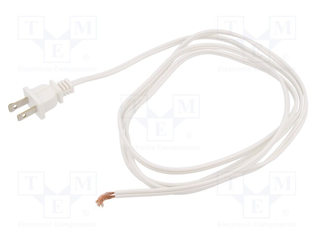 Cable; NEMA 1-15 (A) plug,wires; PVC; 1.8m; white; 2x18AWG; 10A