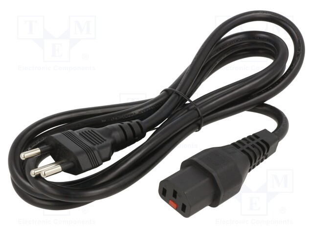 Cable; IEC C13 female,SEV-1011 (J) plug; 2m; with locking; black