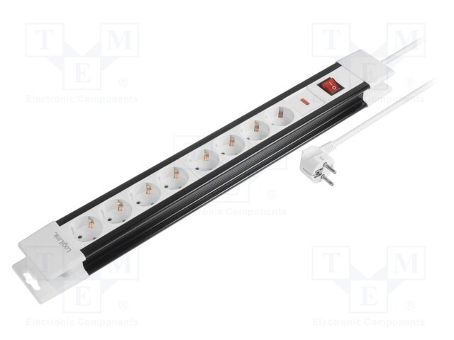 Plug socket strip: protective; Sockets: 8; 230VAC; 16A; 3m; IP20