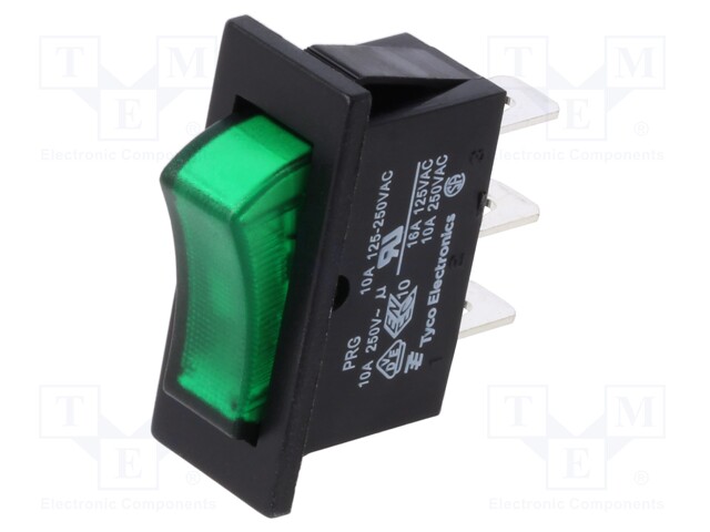Switch: ROCKER; Pos: 2; SPST; 10A/250VAC; Illumin: filament lamp