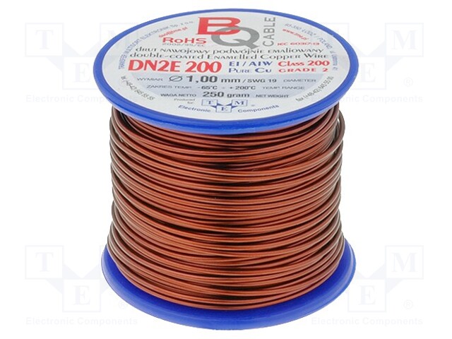 Coil wire; double coated enamelled; 1mm; 0,25kg; -65÷200°C