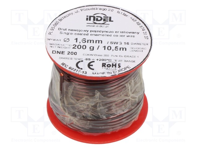 Coil wire; single coated enamelled; 1.6mm; 200g; -65÷200°C