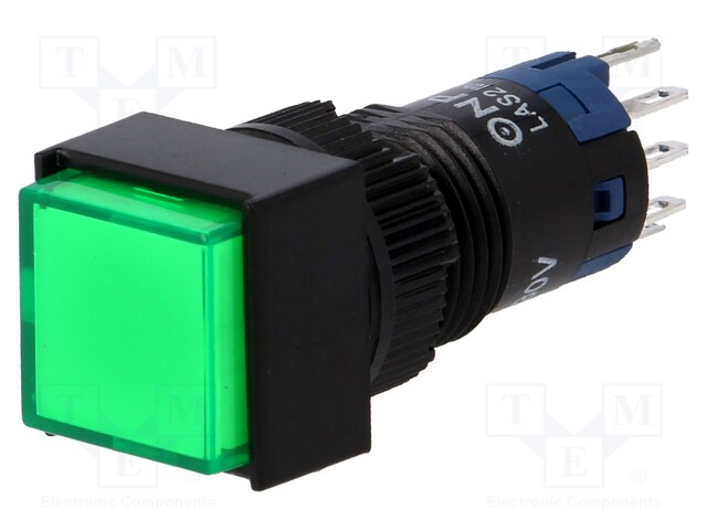 Switch: push-button; Pos: 2; SPDT; 0.5A/250VAC; 1A/24VDC; green