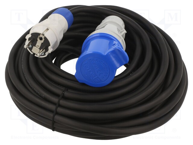 Extension lead; Sockets: 1; rubber; black; 3x2,5mm2; 15m; 16A