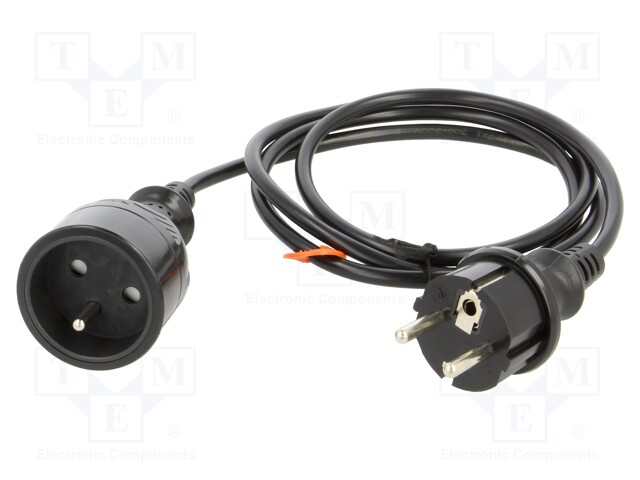 Extension lead; Sockets: 1; PVC; black; 3x1mm2; 1.5m; 10A; STANDARD