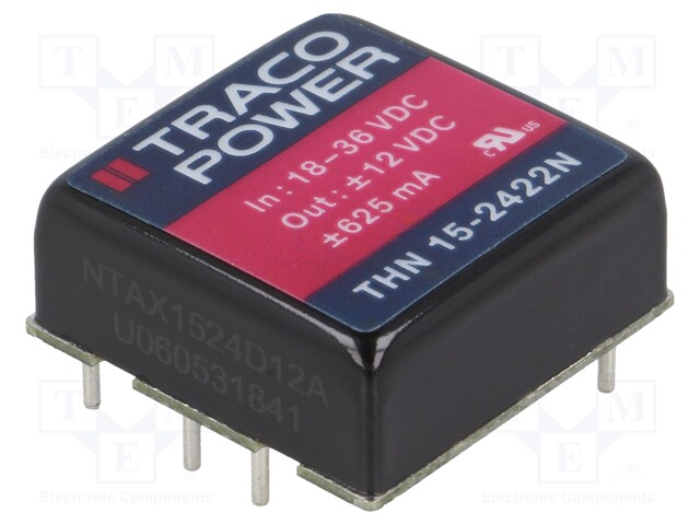 Converter: DC/DC; 15W; Uin: 18÷36V; Uout: 12VDC; Uout2: -12VDC; 1"x1"