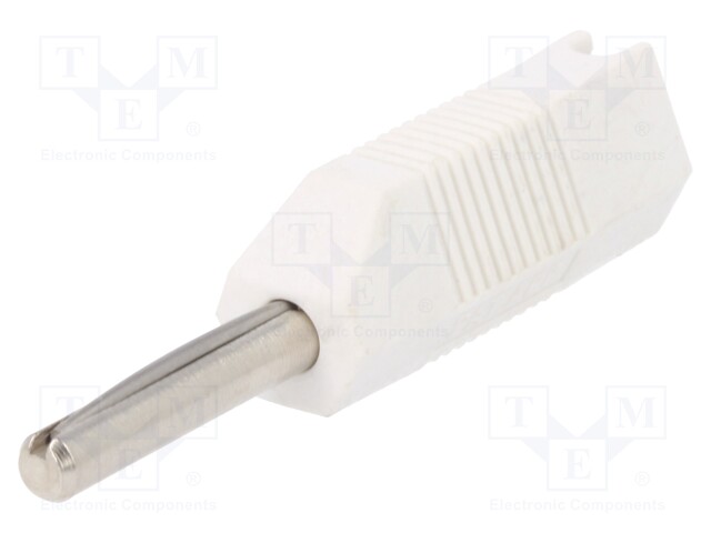 Plug; 4mm banana; 16A; 50VDC; white; 2.5mm2; Plating: nickel plated