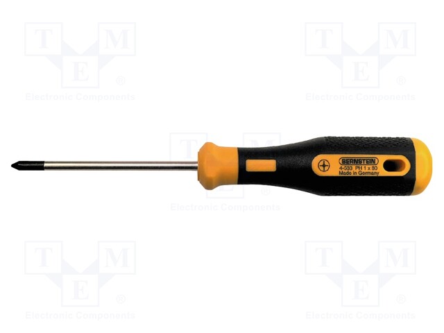 Screwdriver; Phillips; PH1; Blade length: 80mm; Overall len: 187mm