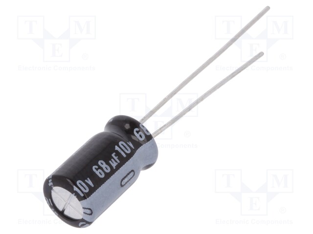 Capacitor: electrolytic; THT; 68uF; 10VDC; Ø6.3x11mm; Pitch: 2.5mm