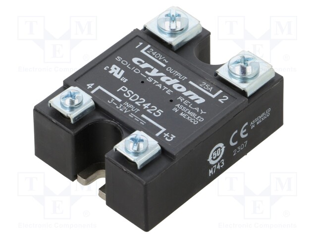Relay: solid state; Ucntrl: 3÷32VDC; 25A; 90÷280VAC; -40÷80°C; IP00