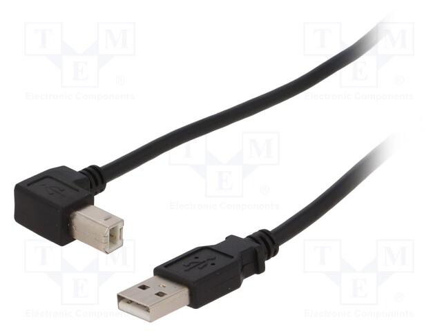 Cable; USB 2.0; USB A plug,USB B angled plug; 0.5m; black