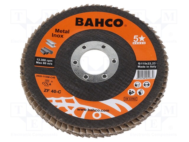 Flap grinding wheels; Ø: 115mm; Øhole: 22.23mm; Granularity: 40