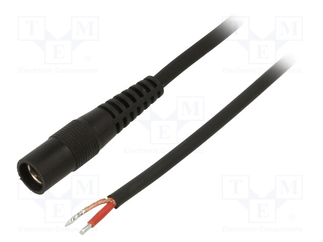 Cable; wires,DC 5,5/2,1 socket; straight; 1mm2; black; 5m