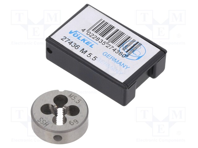 Threading die; HSS; M5,5; 0.9; Ø: 20mm; Thk: 7mm; Conform to: DIN 223