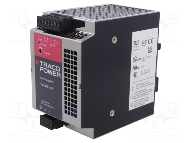 Power supply: switched-mode; 360W; 24VDC; 24÷28VDC; 15A; OUT: 1