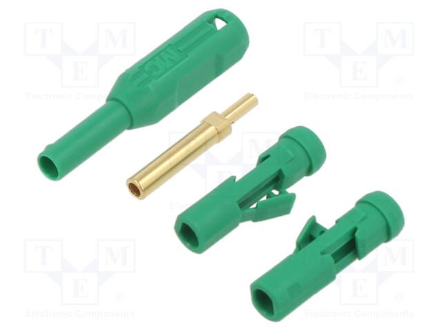 Socket; 2mm banana; 38.2mm; green; Mounting: soldered,crimped