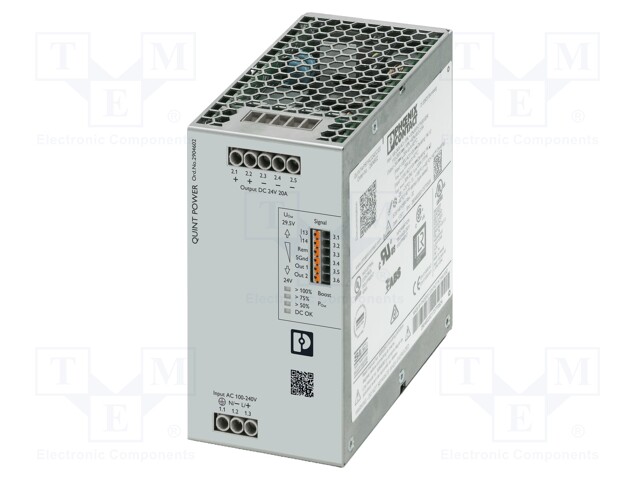 Power supply: switched-mode; 480W; 24÷29.5VDC; 24VDC; 20A; IP20