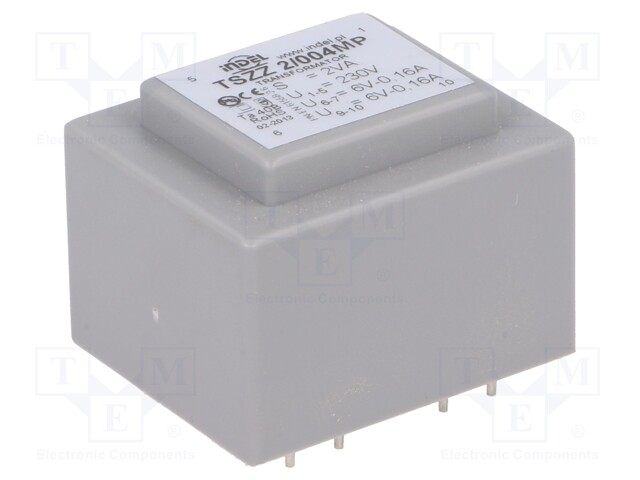 Transformer: encapsulated; 2VA; 230VAC; 6V; 6V; 0.16A; 0.16A; IP00