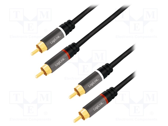 Cable; RCA plug,both sides; 3m; Plating: gold-plated; black; 28AWG