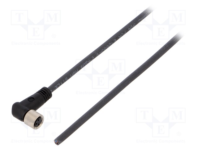 Connection lead; M8; PIN: 3; angled; 3m; plug; 60VAC; 4A; -25÷80°C