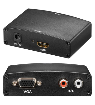 Converter AVS49; In: VGA + 2 x RCA; Out: HDMI port; HDMI 720/1080p upscaler