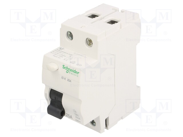 RCD breaker; Inom: 25A; Ires: 30mA; Poles: 2; 400V; Mounting: DIN