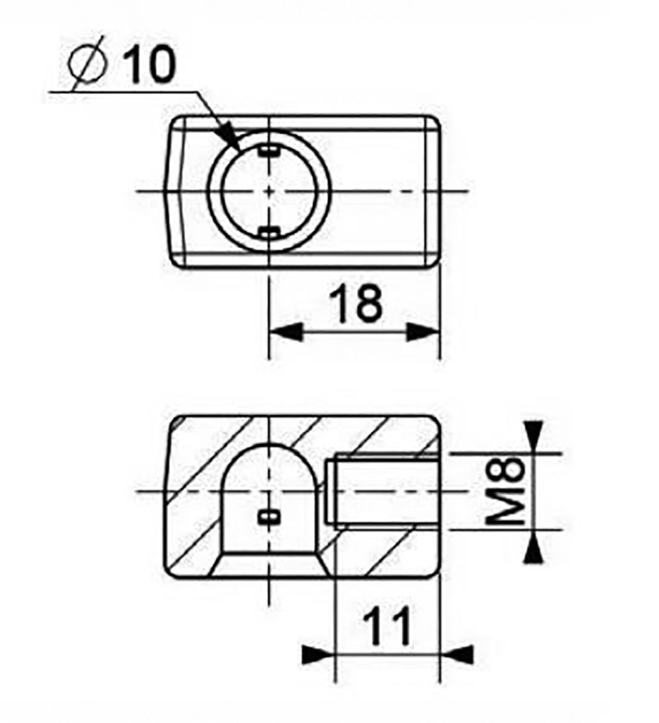 Mounting element for gas spring; Mat: plastic; Thread: M8; 10mm