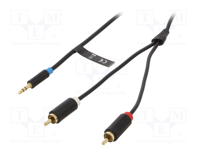 Cable; Jack 3.5mm plug,RCA plug x2; 3m; Plating: gold-plated