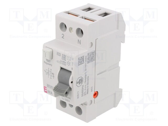 RCD breaker; Inom: 32A; Ires: 30mA; Poles: 2; 230/400V; DIN; IP20