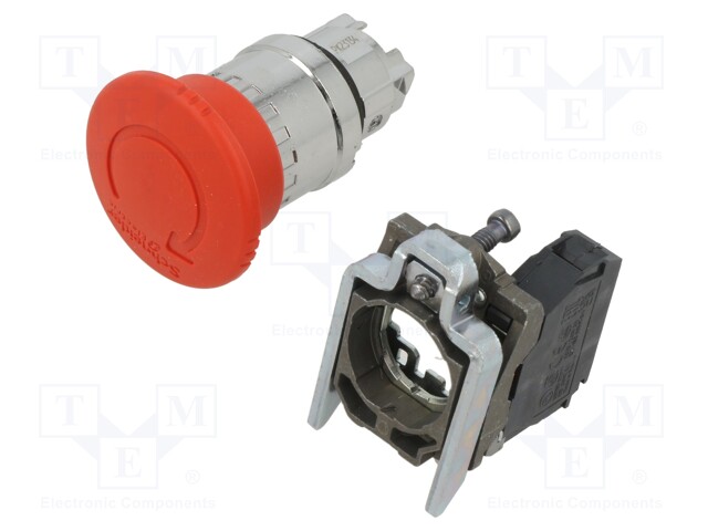 Emergency Stop Switch, SPST-NC, Turn to Release, Screw Clamp, 6 A, 120 V