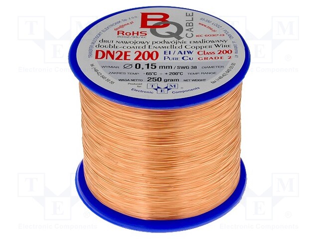 Coil wire; double coated enamelled; 0.15mm; 0,25kg; -65÷200°C