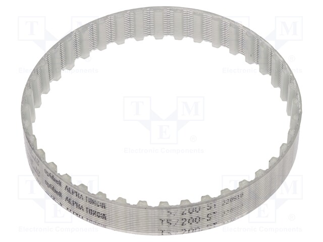 Timing belt; T5; W: 10mm; H: 2.2mm; Lw: 200mm; Tooth height: 1.2mm